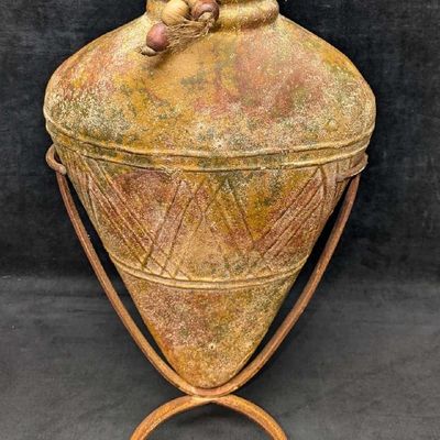 Vintage Amphora Pottery Vase With Metal Stand