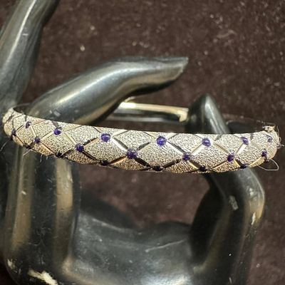 Blue Enamel Polka Dot Textured 14K White Gold Bracelet Bangle N73