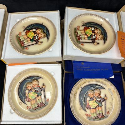 Set of Four M.J. Hummel 1975 Stormy Weather First Edition Anniversary Plates by Goebel W. Germany