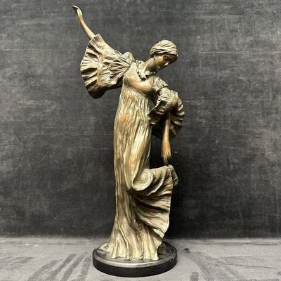 Resin Art Nouveau Style Dancing Woman Art Sculpture on Round Wood Base