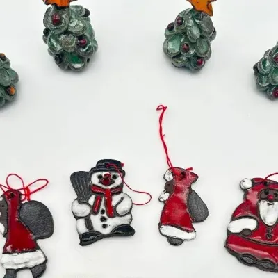 Handmade Glazed Ceramic Christmas Tree Figurines Santa Snowman Ornaments