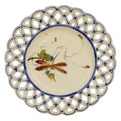 F. Laurin Bourg-la-Reine Dragonfly Faience Plate