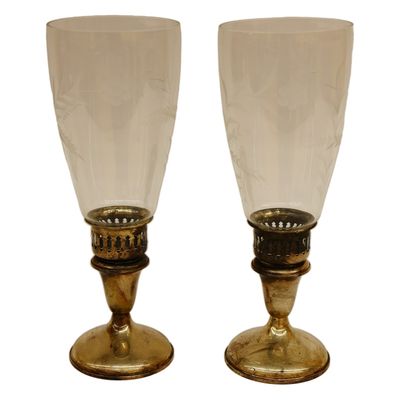 Sale Photo Thumbnail #141: Silver-Plated & Etched Glass Hurricane Lamps