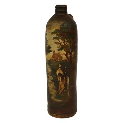 Sale Photo Thumbnail #122: German Folk Art Hand-Painted Stoneware Bottle