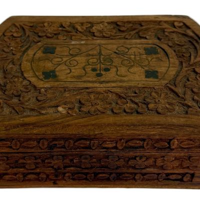 Indian Hand-Carved Teak Wood Jewelry Box