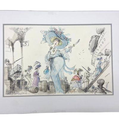 Ronald Searle - Pier Scene Satirical Illustration