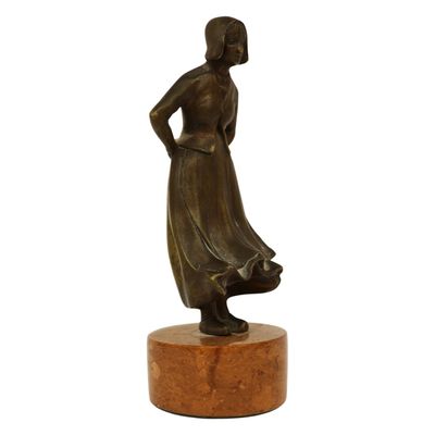 European Patinated Bronze Female Statue on Marble