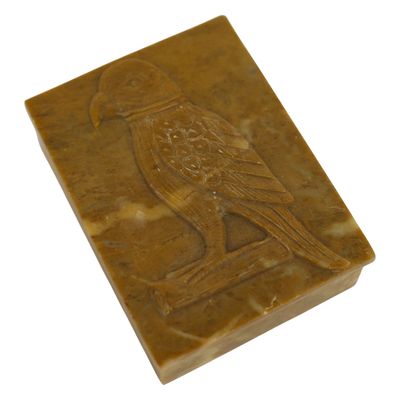 Hand-Carved Soapstone Horus Falcon Trinket Box
