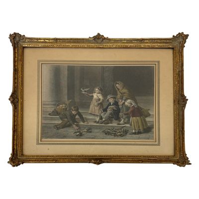 A. Paoletti - Steel Engraving "Feeding Time"