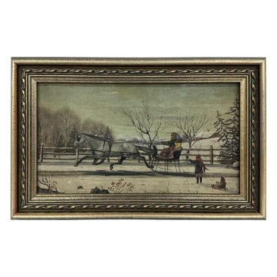 19th C Winter Scene Oil Painting