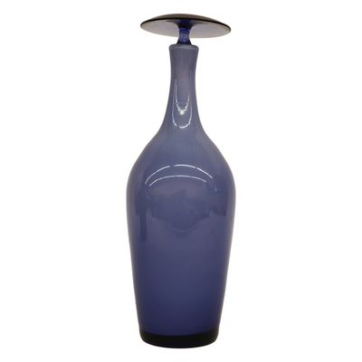 Sale Photo Thumbnail #124: Blue Art Glass Decanter Bottle with Disc Stopper