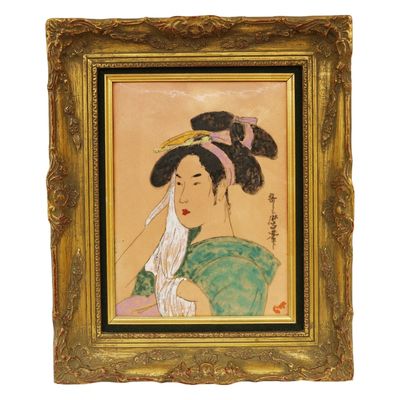 Japanese Porcelain Plaque - After Kitagawa Utamaro