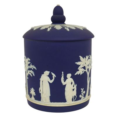 Wedgwood Dark Blue Jasperware Lidded Tobacco Jar