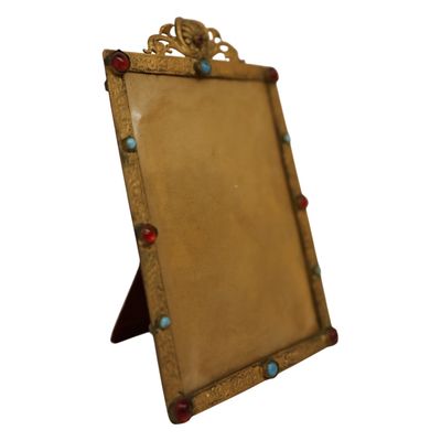 Austro-Hungarian Jeweled Brass Picture Frame