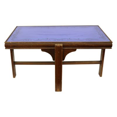 Art Deco Beech Coffee Table Periwinkle Glass Top