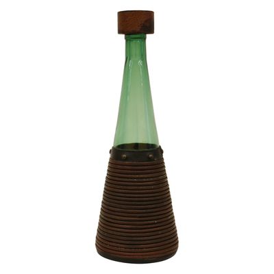 Sale Photo Thumbnail #125: MCM Italian Green Glass Wrapped Leather Decanter