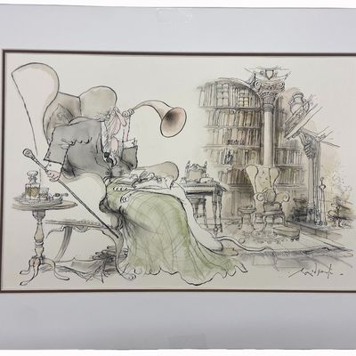 Ronald Searle - Watercolor Satirical Illustration