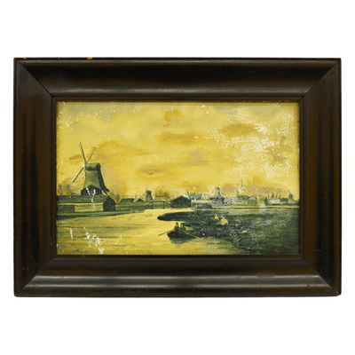 Framed Delft Dutch Landscape Ceramic Plaque