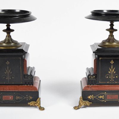 Pair of Neo-Grec Style Marble and Gilt Metal Tazze
