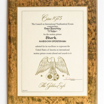CINE 1975 Peter Benchley Shark Golden Eagle Award Plaque