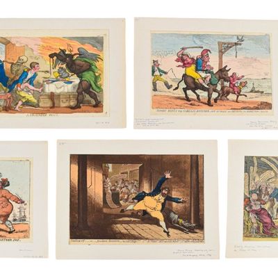 5 James Gillray Thomas Rowlandson and Charles Williams Hand-Colored Etchings