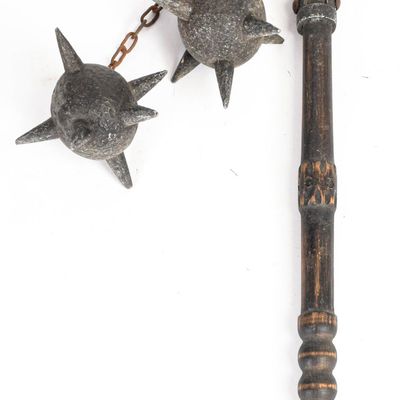Antique Wood and Metal Two-Headed Spiked Flail