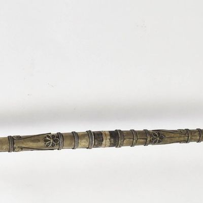 Antique Asian Filigree Paktong and Bamboo Smoking Pipe