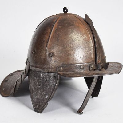 17th Century German Forged Iron Zischägge Lobster-Tail Helmet
