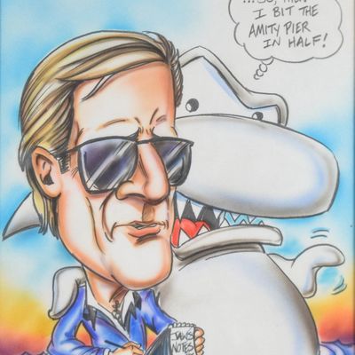 Caricature of Peter Benchley with Shark