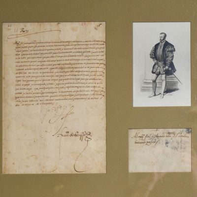 Philip II of Spain Signed Manuscript Royal Decree and P. Piquet Engraving