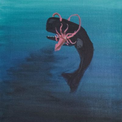 Nathaniel Benchley Oil on Canvas Whale and Squid