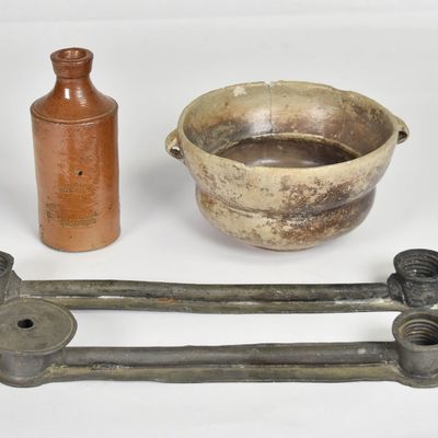 4 Assorted Artifacts Including Denby Stoneware Ink Bottle and Ceramic Bowl
