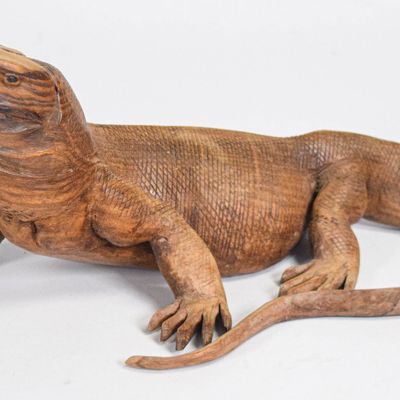 Carved Hardwood Komodo Dragon Sculpture