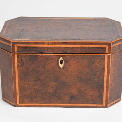 Regency Burl Wood Octagonal Tea Caddy