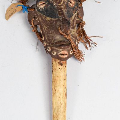 Papua New Guinea Sepik River Cassowary Bone Dagger with Clay Mask Hilt
