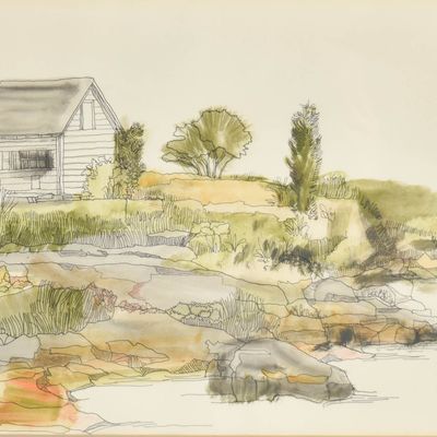 Watercolor and Ink Shoreline Landscape, 1973