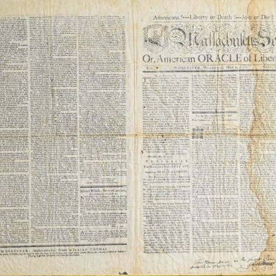 Isaiah Thomas Laid Paper The Massachusetts Spy Or American Oracle Of Liberty Newspaper