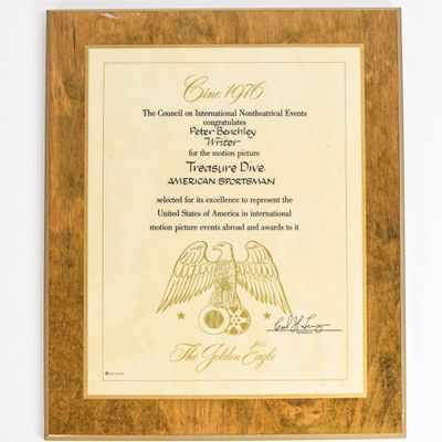 CINE Paper Golden Eagle Award Plaque Peter Benchley Treasure Dive