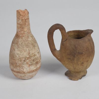 2 Ancient Terracotta Vessels Including Roman Unguentarium and Levantine Juglet