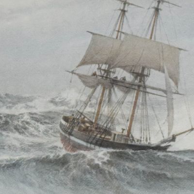 Lewis Victor Mays Watercolor on Paper Stormy Marine Seascape