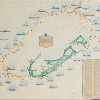 Teddy Tucker Offset Lithograph Bermuda Shipwreck Map