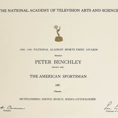 National Academy of Television Arts and Sciences Sports Emmy Award Certificate Peter Benchley