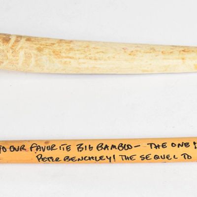 2 Folk Art Objects Including Carved Bone Implement and Inscribed Bamboo Segment