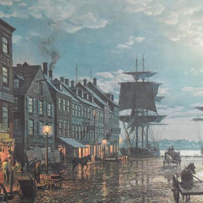 John Stobart Offset Lithograph Maiden Lane New York in 1800