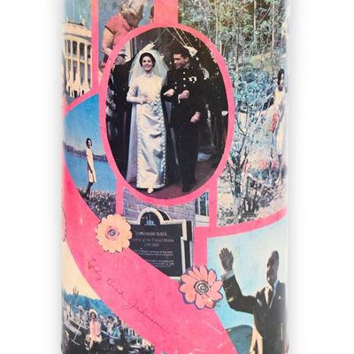 Lyndon B. Johnson and Lady Bird Johnson Lithographed Metal Wastepaper Basket