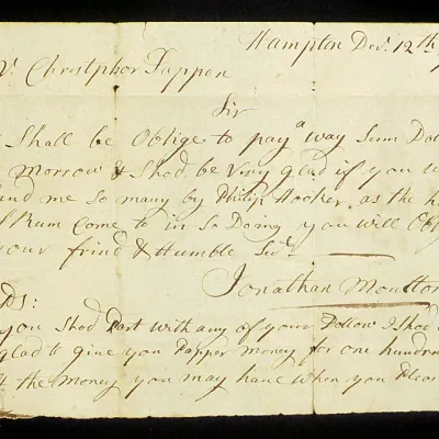 1757 letter from Moultonborough, NH founder Jonathan Moulton