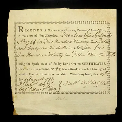 1789 receipt for a Revolutionary War loan