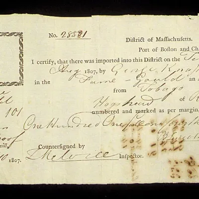 1807 document signed by Thomas Melvill, participant in the Boston Tea Party