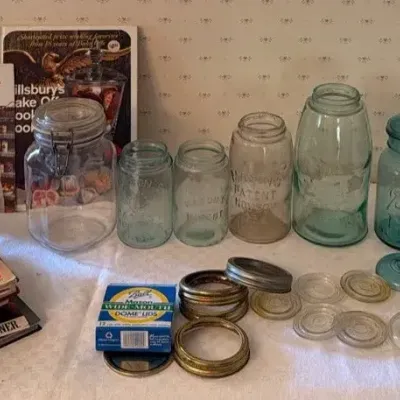 Vintage Mason Jars And Cookbooks