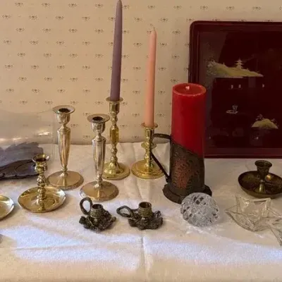 Candlesticks, Serving Tray And Candles